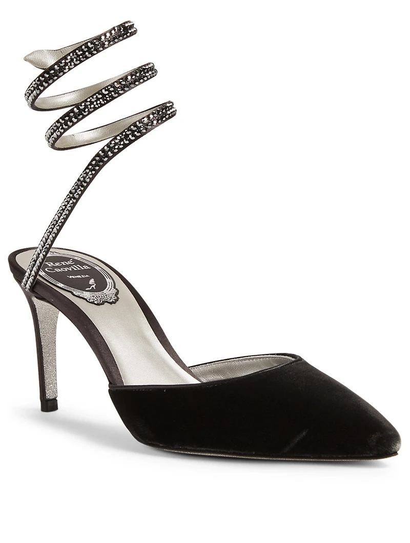 Cleo 100 Velvet Pumps With Crystal Strap