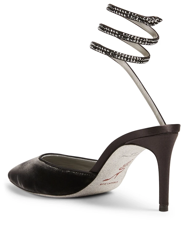 Cleo 100 Velvet Pumps With Crystal Strap