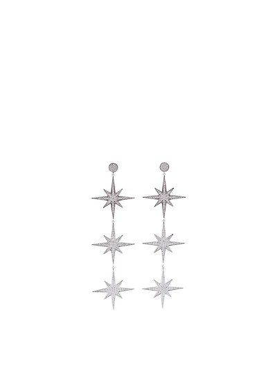 14K White Gold Triple Starburst Earrings With Diamonds