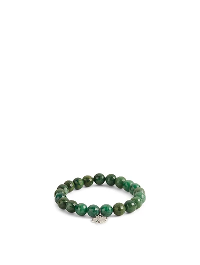 Beaded Verdite Bracelet With 14K Gold Mini Diamond Clover Charm