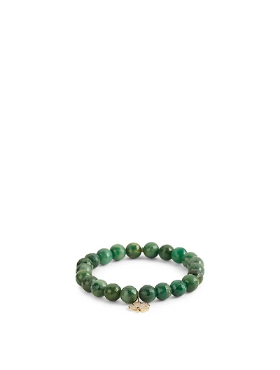 Beaded Verdite Bracelet With 14K Gold Mini Diamond Clover Charm