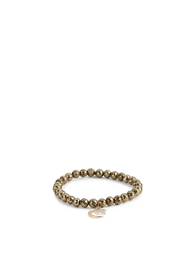 Beaded Pyrite Bracelet With 14K Gold Diamond Moon And Star Charms
