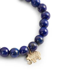 Beaded Lapis Bracelet With 14K Gold Small Diamond Elephant Charm