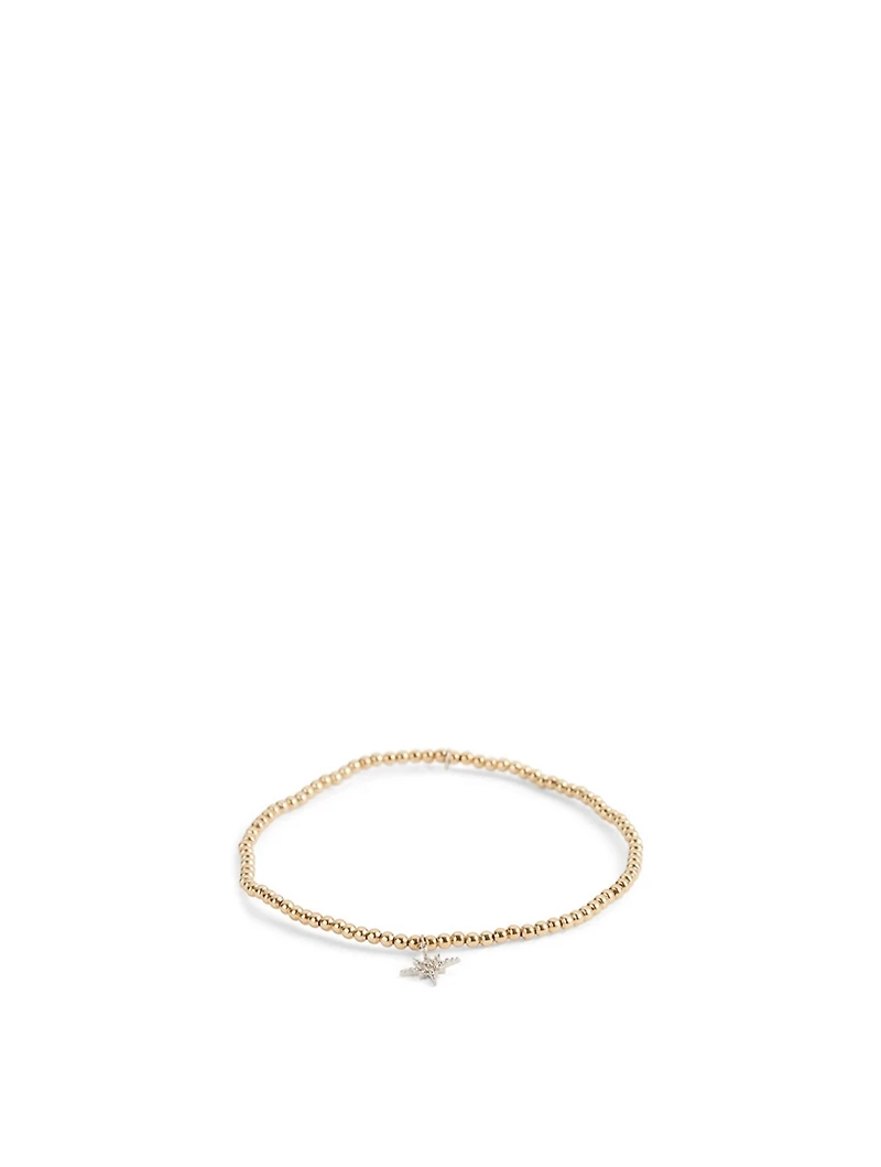 14K Gold Beaded Bracelet With Mini Diamond Starburst Charm
