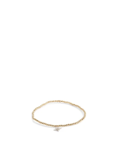 14K Gold Beaded Bracelet With Mini Diamond Starburst Charm
