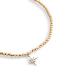 14K Gold Beaded Bracelet With Mini Diamond Starburst Charm