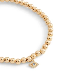 14K Gold Beaded Bracelet With Tiny Diamond Evil Eye Charm