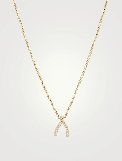 18K Gold Mini Wishbone Necklace With Diamond