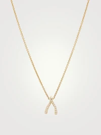 18K Gold Mini Wishbone Necklace With Diamond