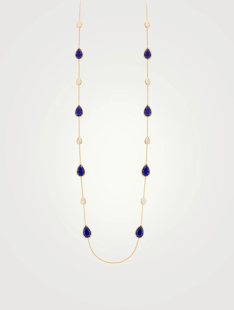 Serpent Boheme Long Gold Necklace With Lapis Lazuli And Diamonds