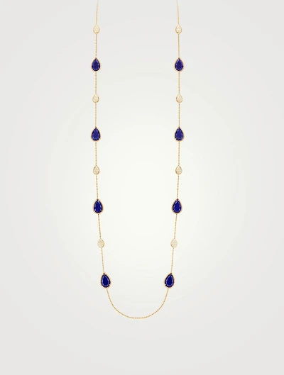 Serpent Boheme Long Gold Necklace With Lapis Lazuli And Diamonds