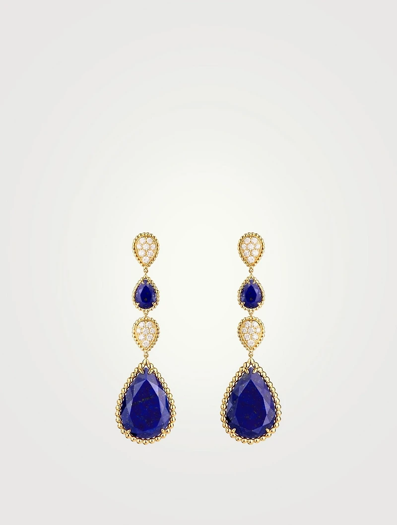 Serpent Boheme Gold Pendant Earrings With Diamonds And Lapis Lazuli