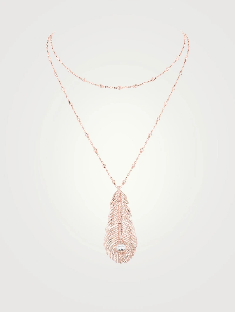 Plume De Paon Rose Gold Pendant Necklace With Diamonds