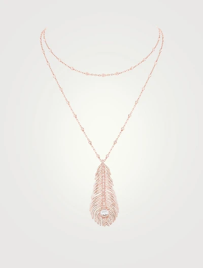 Plume De Paon Rose Gold Pendant Necklace With Diamonds