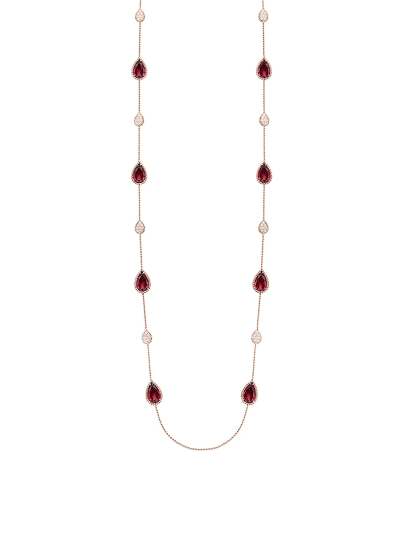 Serpent Boheme Long Rose Gold Necklace With Rhodolite Garnet And Diamonds
