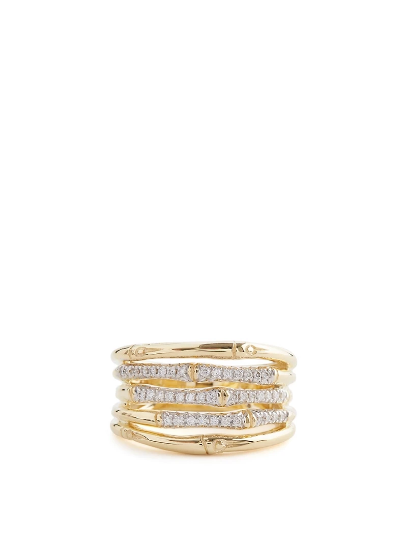 Bamboo 18K Gold Ring With Diamonds