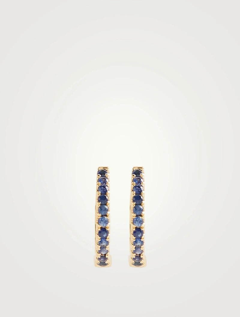 18K Gold Huggie Earrings With Blue Sapphires