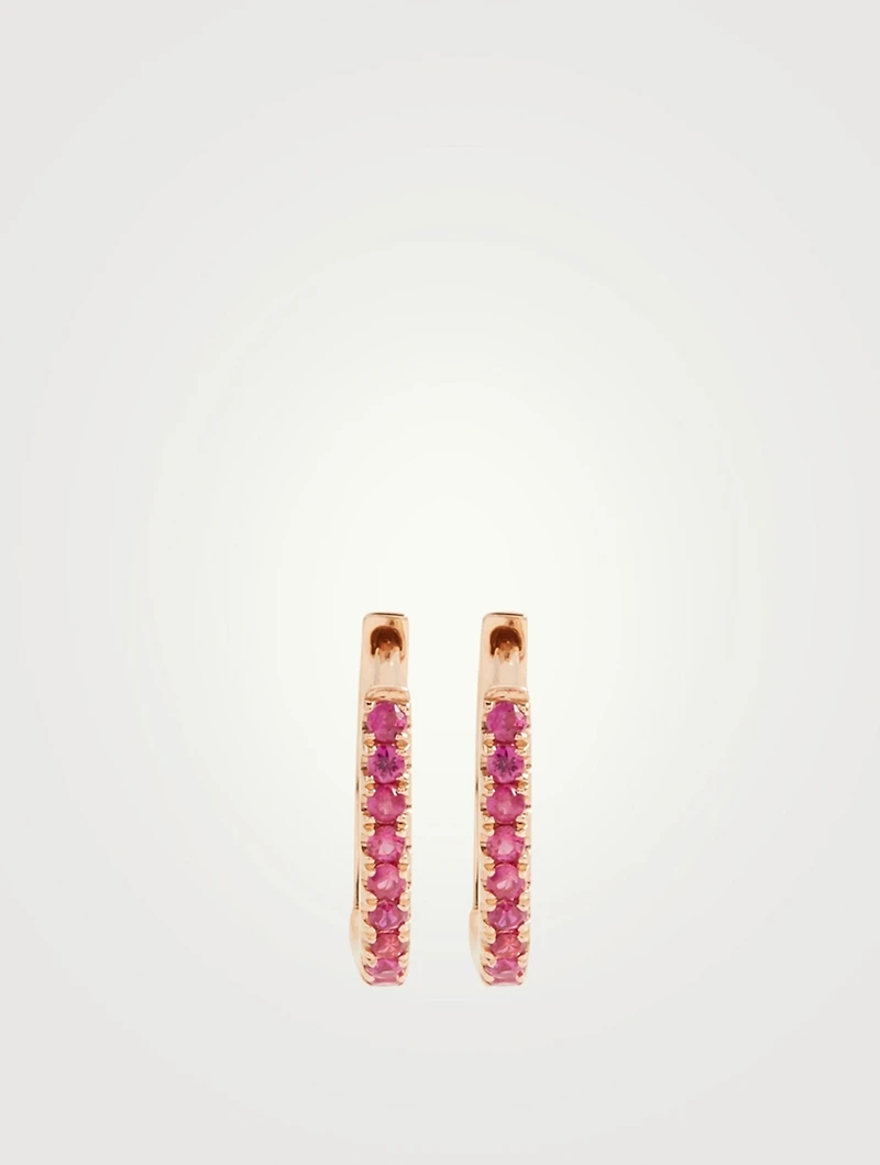 18K Rose Gold Huggie Earrings With Rubies