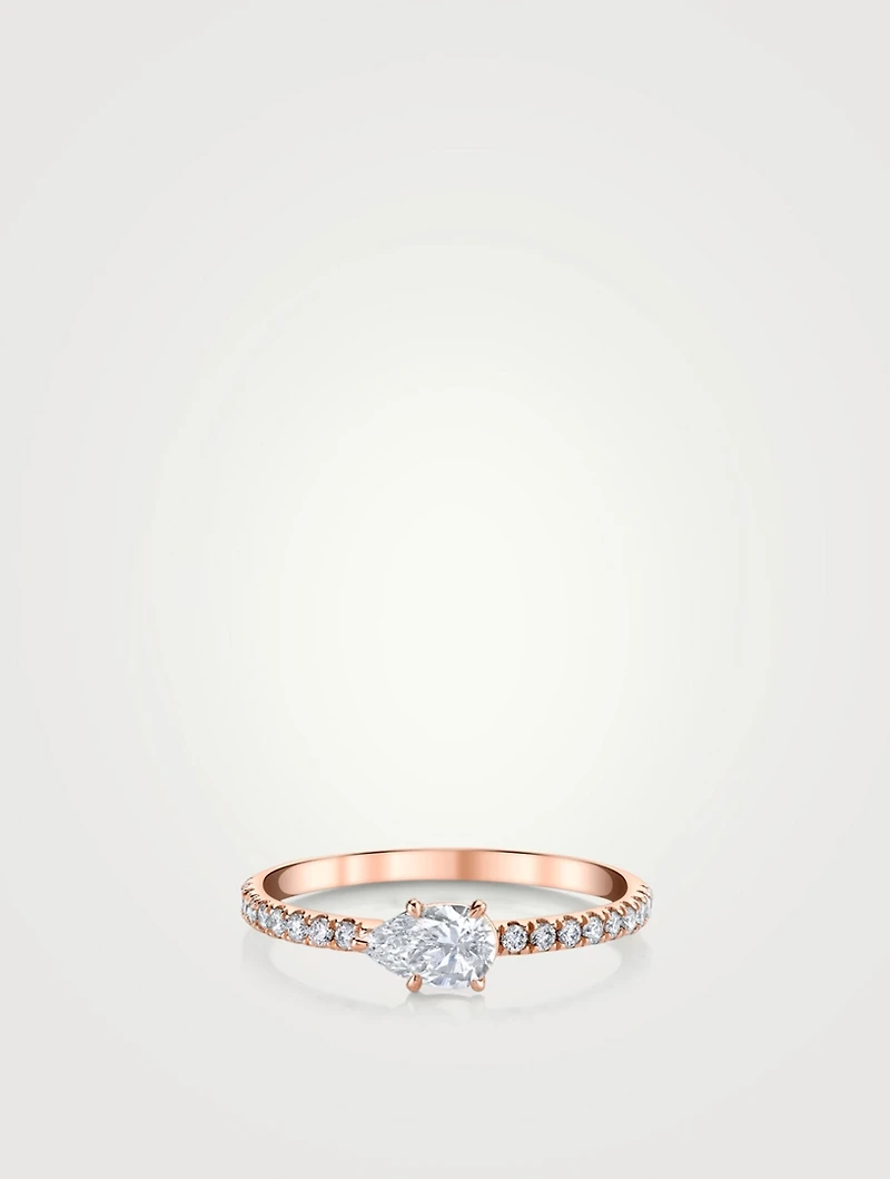 Sideways 18K Rose Gold Pear Diamond Ring
