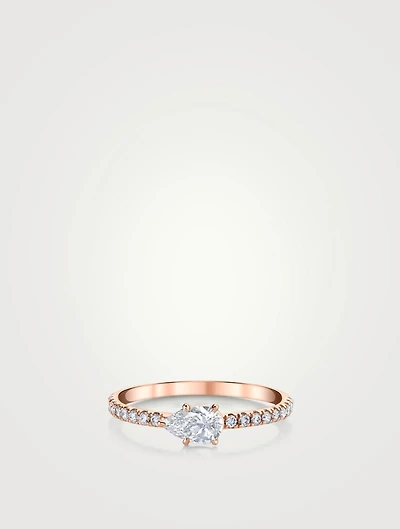 Sideways 18K Rose Gold Pear Diamond Ring