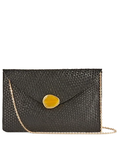 Capri Straw Envelope Clutch With Agate Clasp