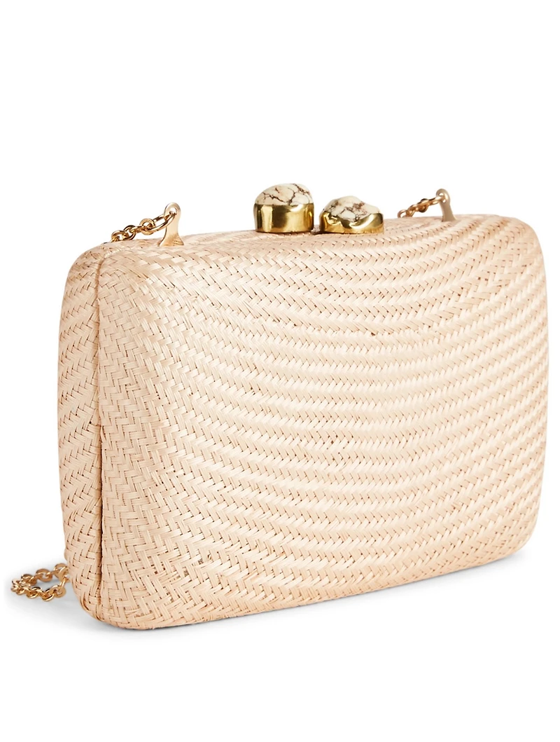 Jen Straw Clutch With Stone Clasp