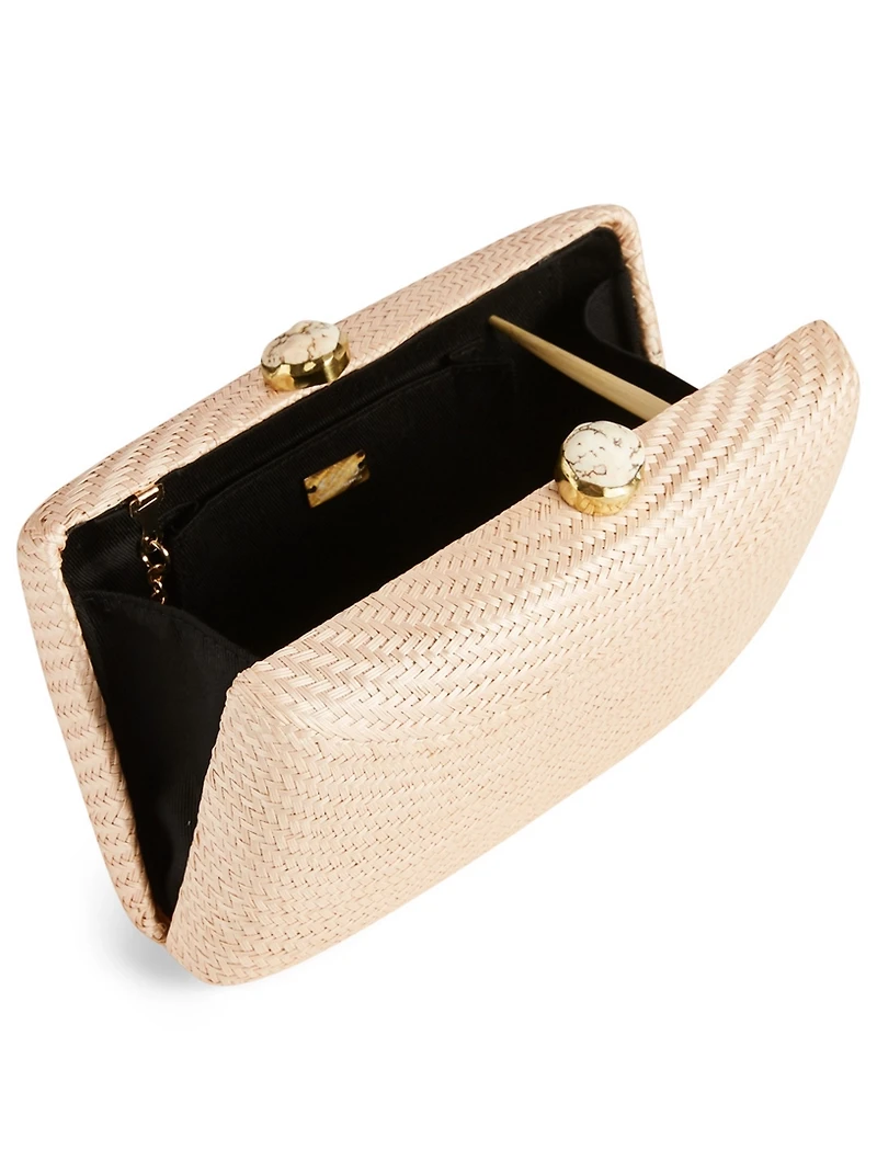 Jen Straw Clutch With Stone Clasp