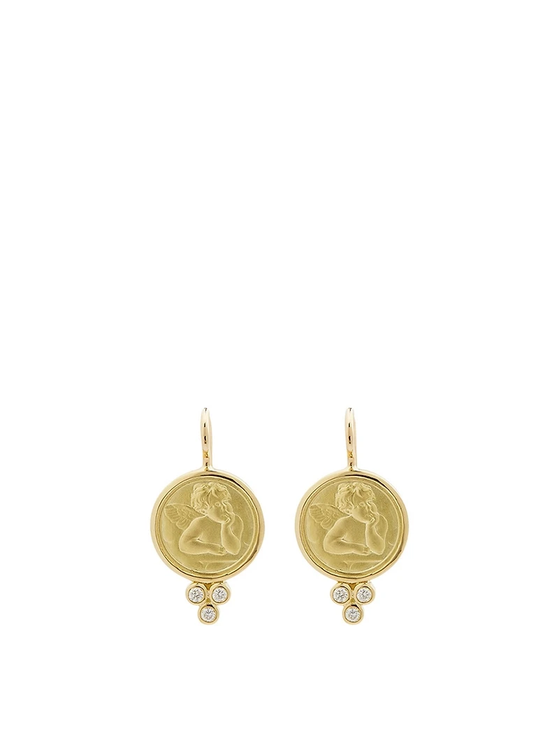 18K Gold Angel Earrings With Diamonds