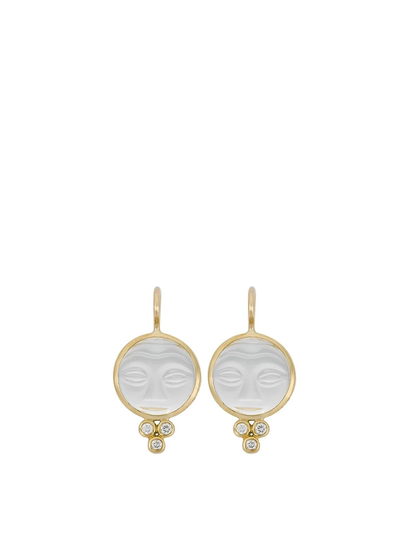 18K Gold Moonface Earrings With Crystal And Diamonds