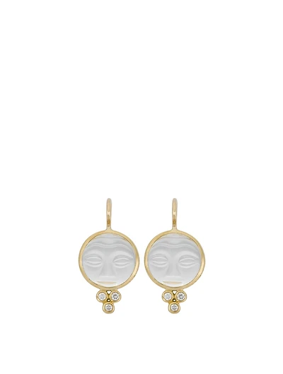 18K Gold Moonface Earrings With Crystal And Diamonds