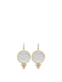 18K Gold Moonface Earrings With Crystal And Diamonds