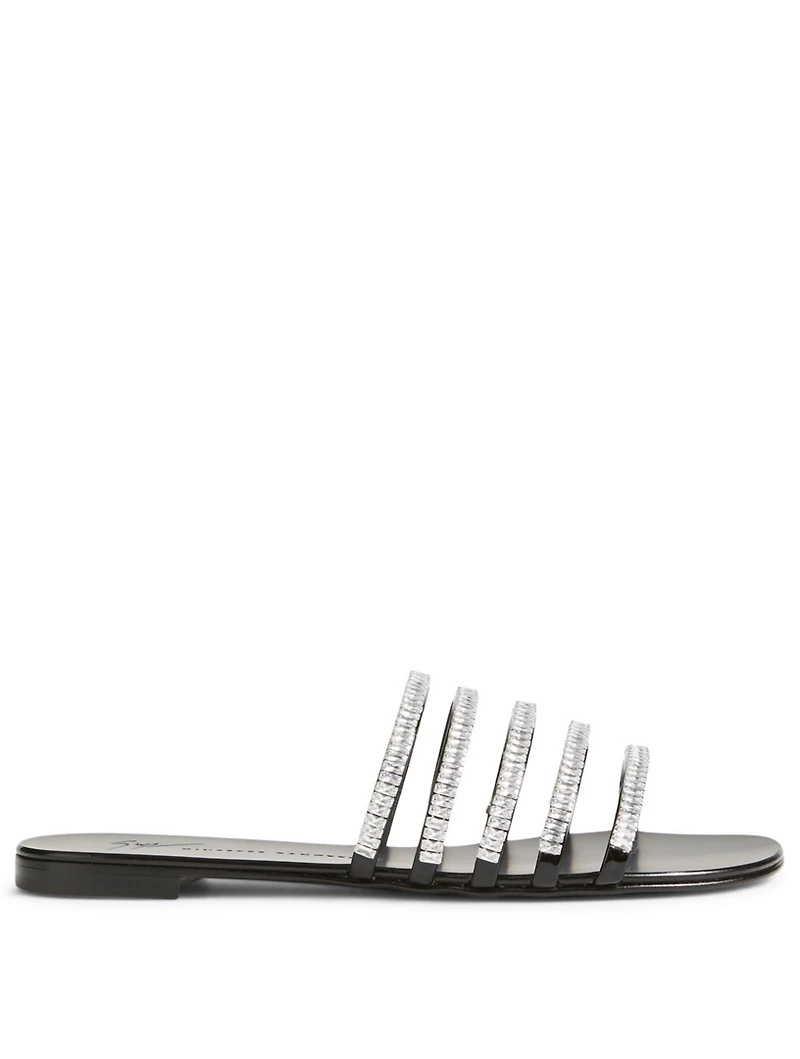 Michela Metallic Leather Crystal Sandals