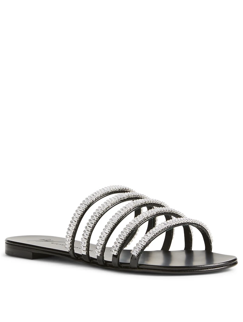 Michela Metallic Leather Crystal Sandals