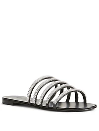 Michela Metallic Leather Crystal Sandals