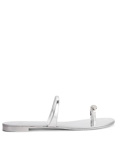Metallic Leather Sandals With Crystal Toe Ring