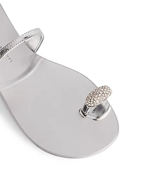 Metallic Leather Sandals With Crystal Toe Ring