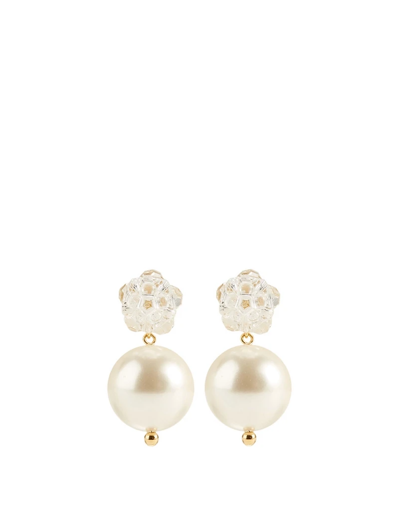 Crystal Faux Pearl Flower Earrings