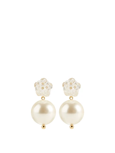 Crystal Faux Pearl Flower Earrings