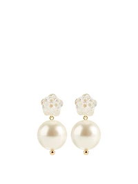 Crystal Faux Pearl Flower Earrings