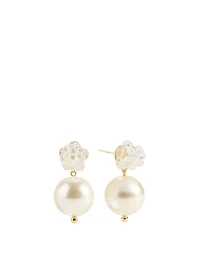 Crystal Faux Pearl Flower Earrings