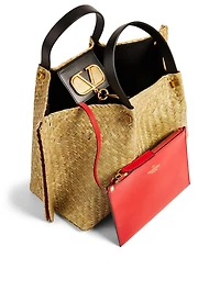 Medium Rockstud Straw Tote Bag