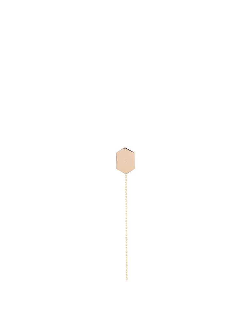 14K Rose And Yellow Gold Hexagon Earring With Diamond