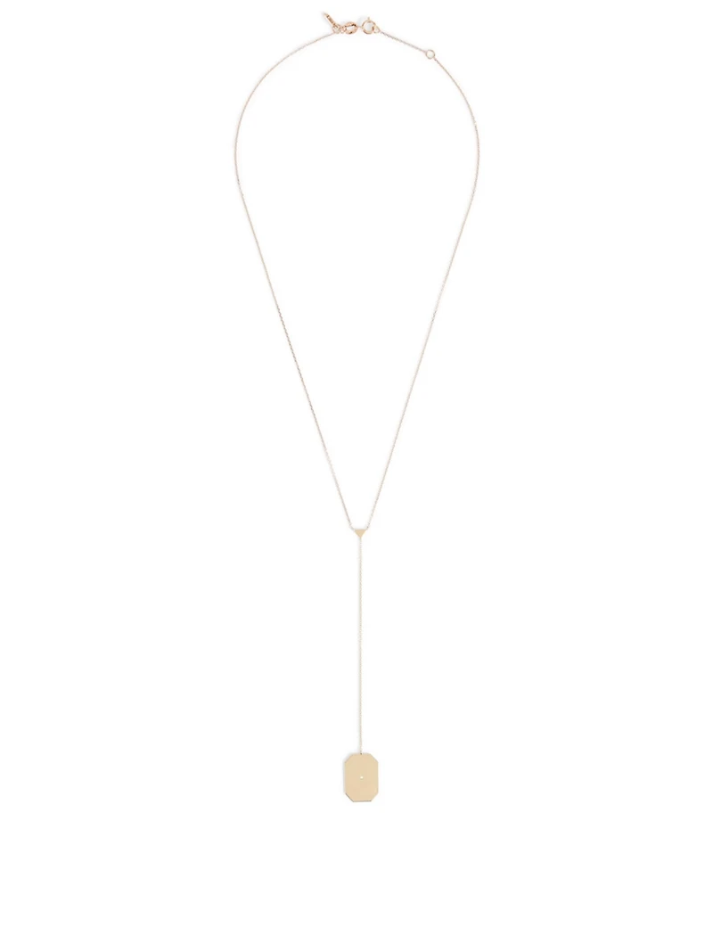14K Rose And Yellow Gold Rectangle Lariat Necklace