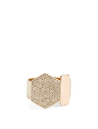 14K Rose And Yellow Gold Hexagon Ring With Diamonds