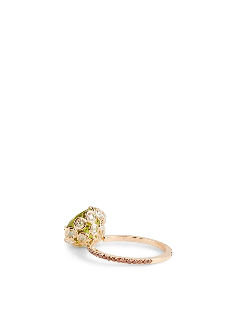 18K Rose Gold Ring With Peridot And Diamonds