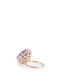18K Gold Rose Gold Amethyst Ring With Diamonds