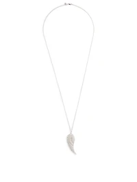 Large 14K White Gold Single Wing Charm Necklace With Diamonds