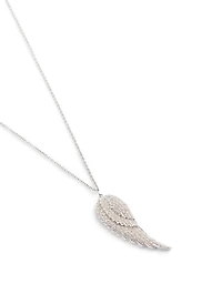 Large 14K White Gold Single Wing Charm Necklace With Diamonds