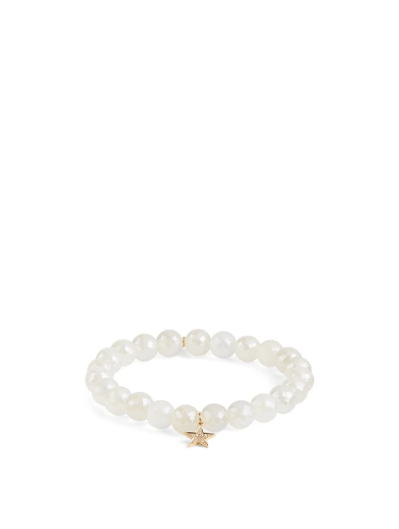 Chalcedony Beaded Bracelet With 14K Gold Diamond Star Charm