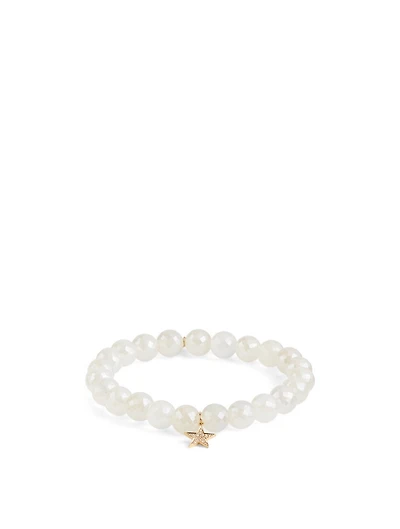 Chalcedony Beaded Bracelet With 14K Gold Diamond Star Charm